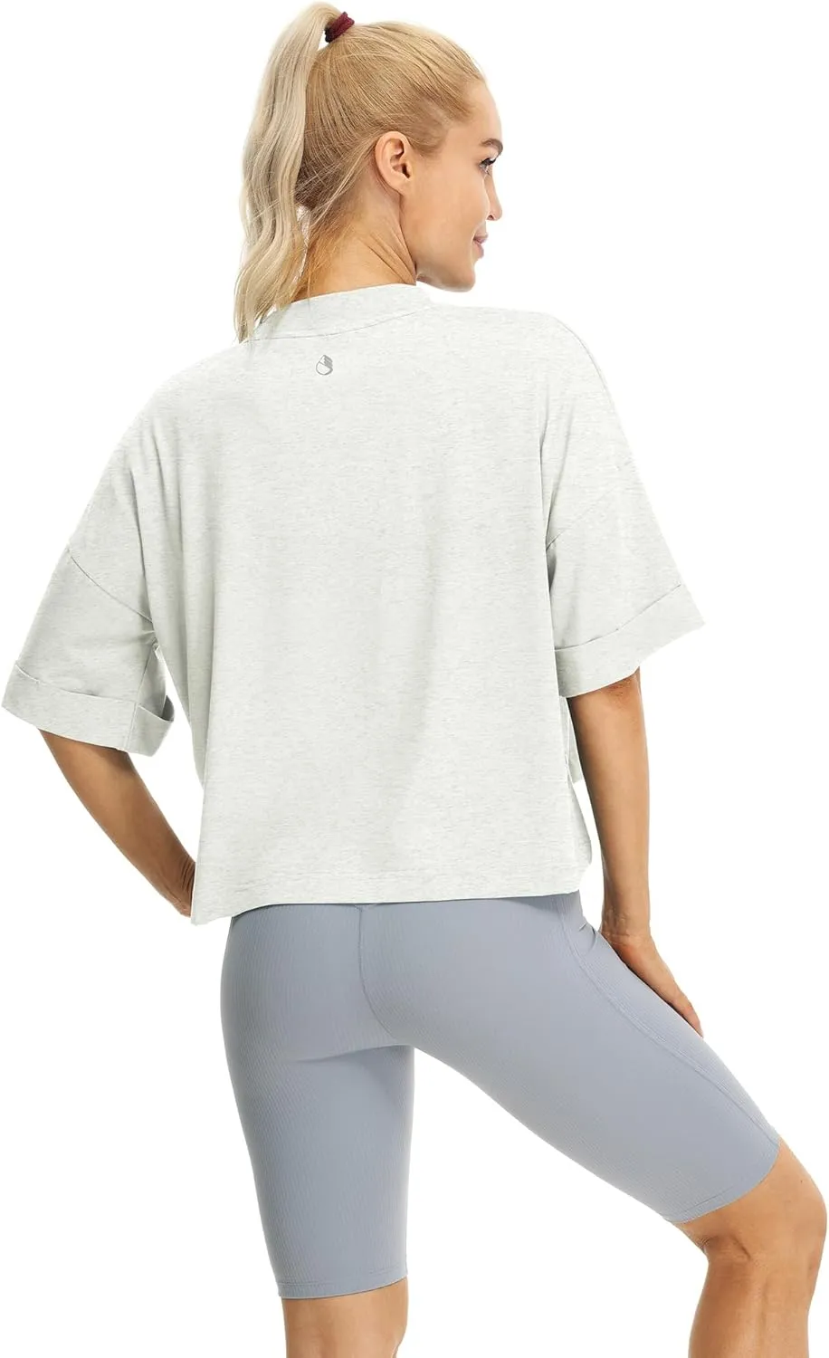 icyzone Women's Oversized Cropped Crewneck Short-Sleeve Workout Athletic T-Shirts
