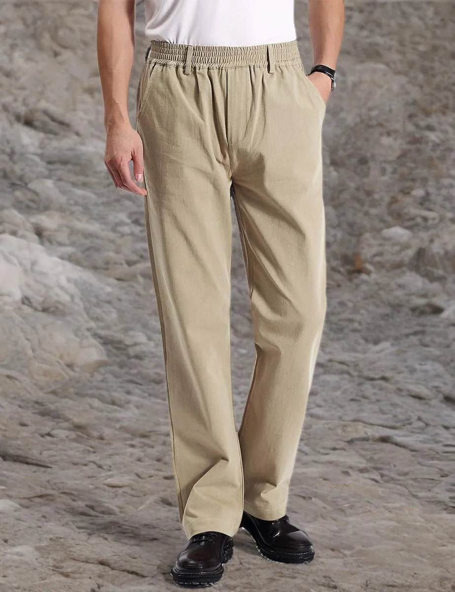 IDEALSANXUN Mens Casual Elastic Waist Twill Pants