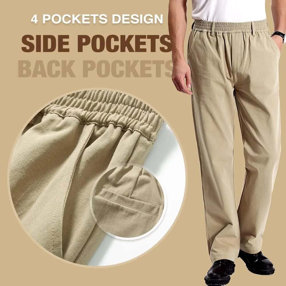 IDEALSANXUN Mens Casual Elastic Waist Twill Pants