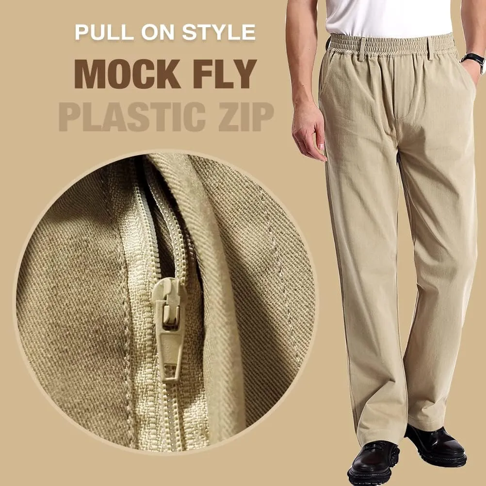 IDEALSANXUN Mens Casual Elastic Waist Twill Pants