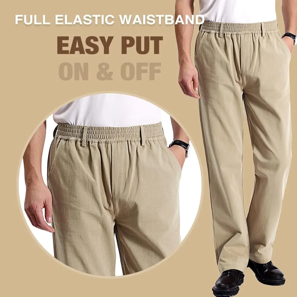 IDEALSANXUN Mens Casual Elastic Waist Twill Pants