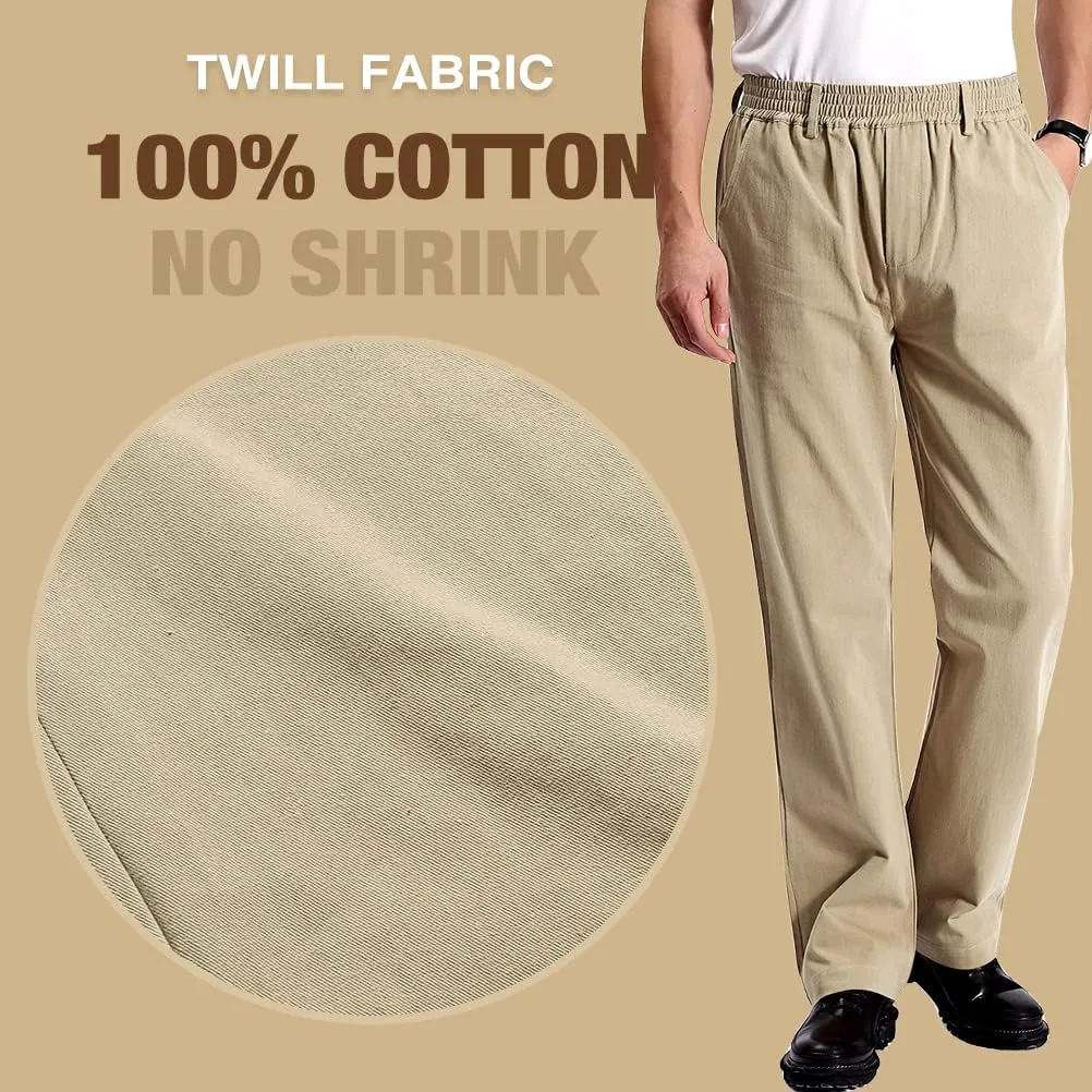 IDEALSANXUN Mens Casual Elastic Waist Twill Pants