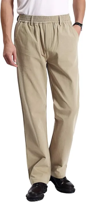 IDEALSANXUN Mens Casual Elastic Waist Twill Pants