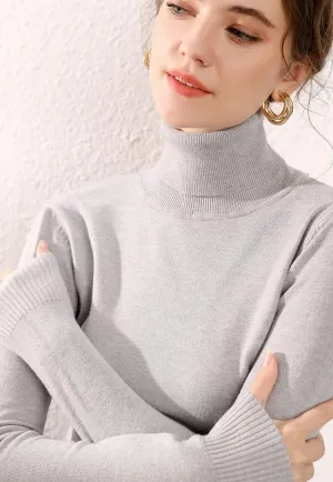 iXubem Cashmere Sweaters for Women Lightweight Turtleneck Sweater Winter Cozy Knitted Pullover Tops 100% Merino Wool