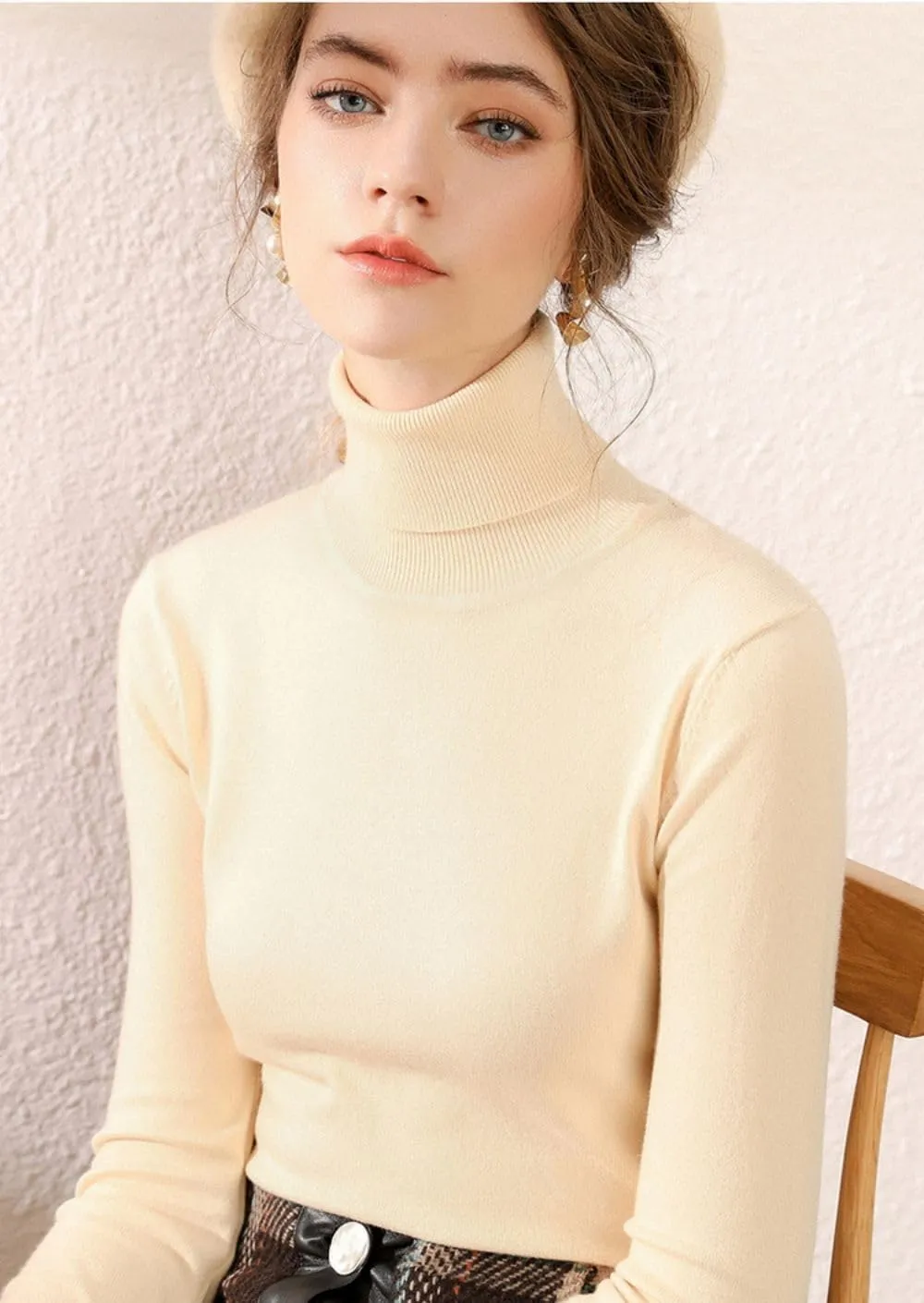 iXubem Cashmere Sweaters for Women Lightweight Turtleneck Sweater Winter Cozy Knitted Pullover Tops 100% Merino Wool