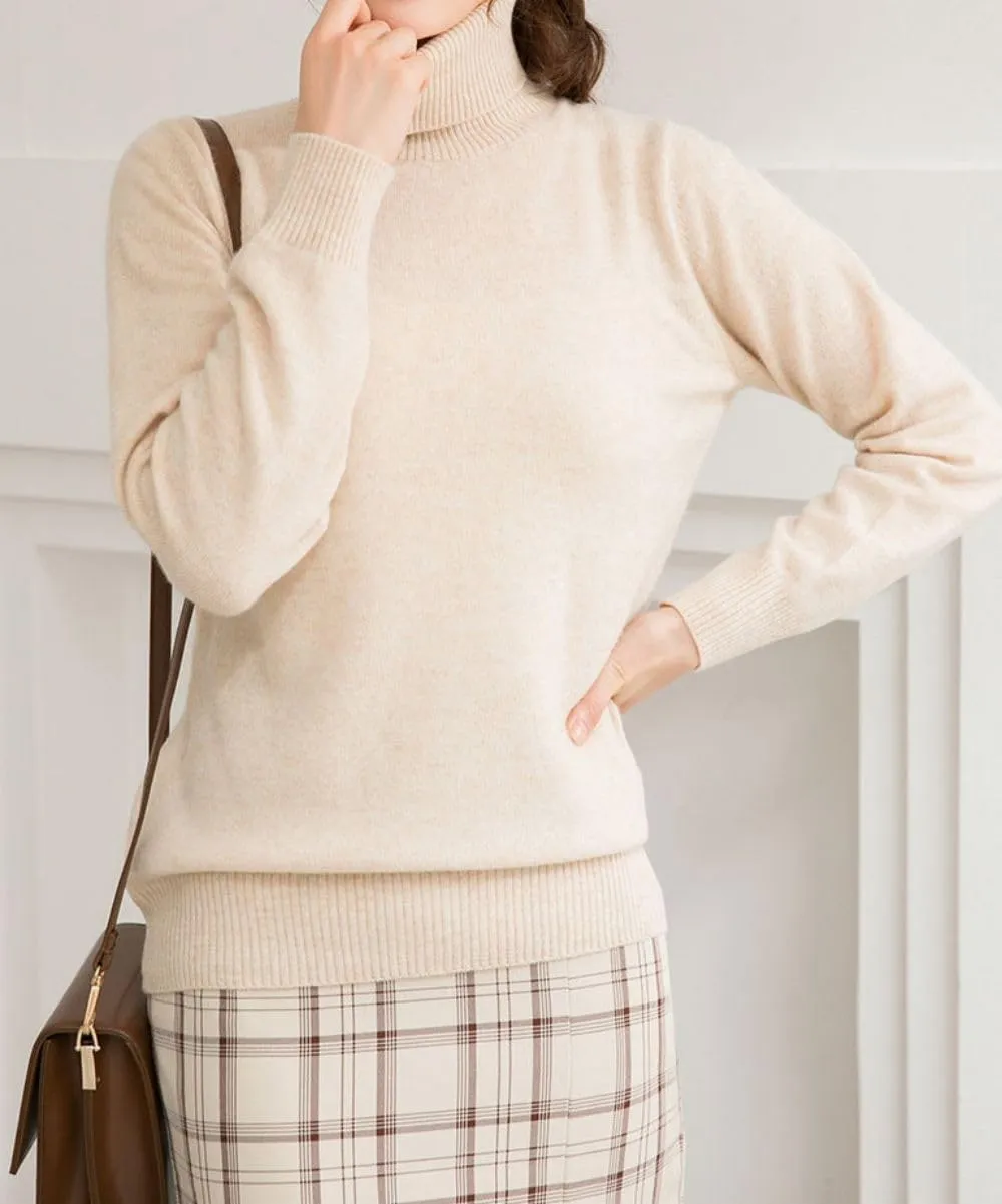iXubem Cashmere Sweaters for Women Lightweight Turtleneck Sweater Winter Cozy Knitted Pullover Tops 100% Merino Wool