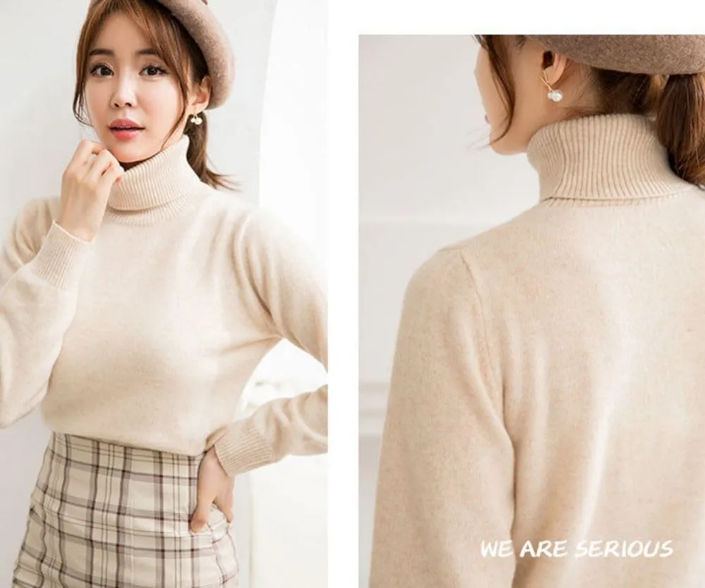 iXubem Cashmere Sweaters for Women Lightweight Turtleneck Sweater Winter Cozy Knitted Pullover Tops 100% Merino Wool