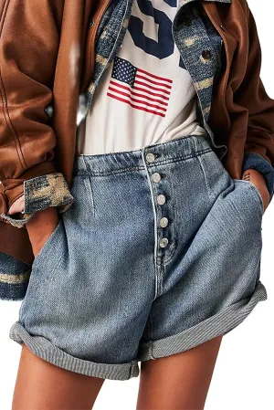 Jean Shorts Womens Button Boxer Shorts Y2K High Waisted Denim Shorts Vintage Roll Up Casual Shorts