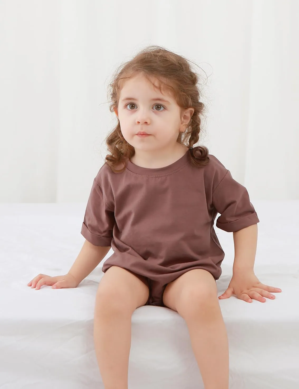 Jimonda Baby Boy Girl Bubble Romper Solid Color Bodysuit Short Sleeve Organic Cotton T-Shirt