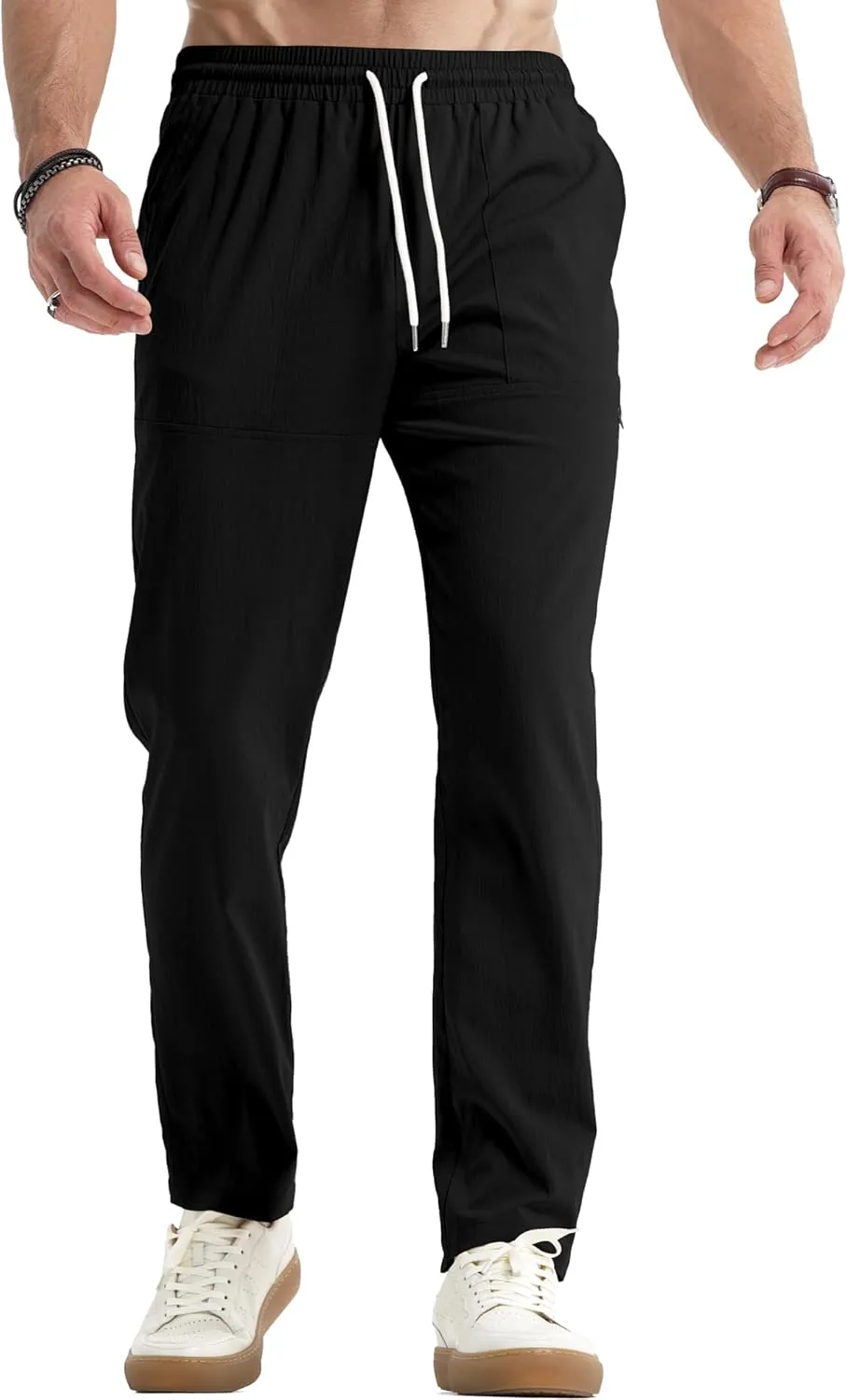 JMIERR Mens Casual Lightweight Pants Stretch Elastic Waist Drawstring Jogging Sweatpants Pants