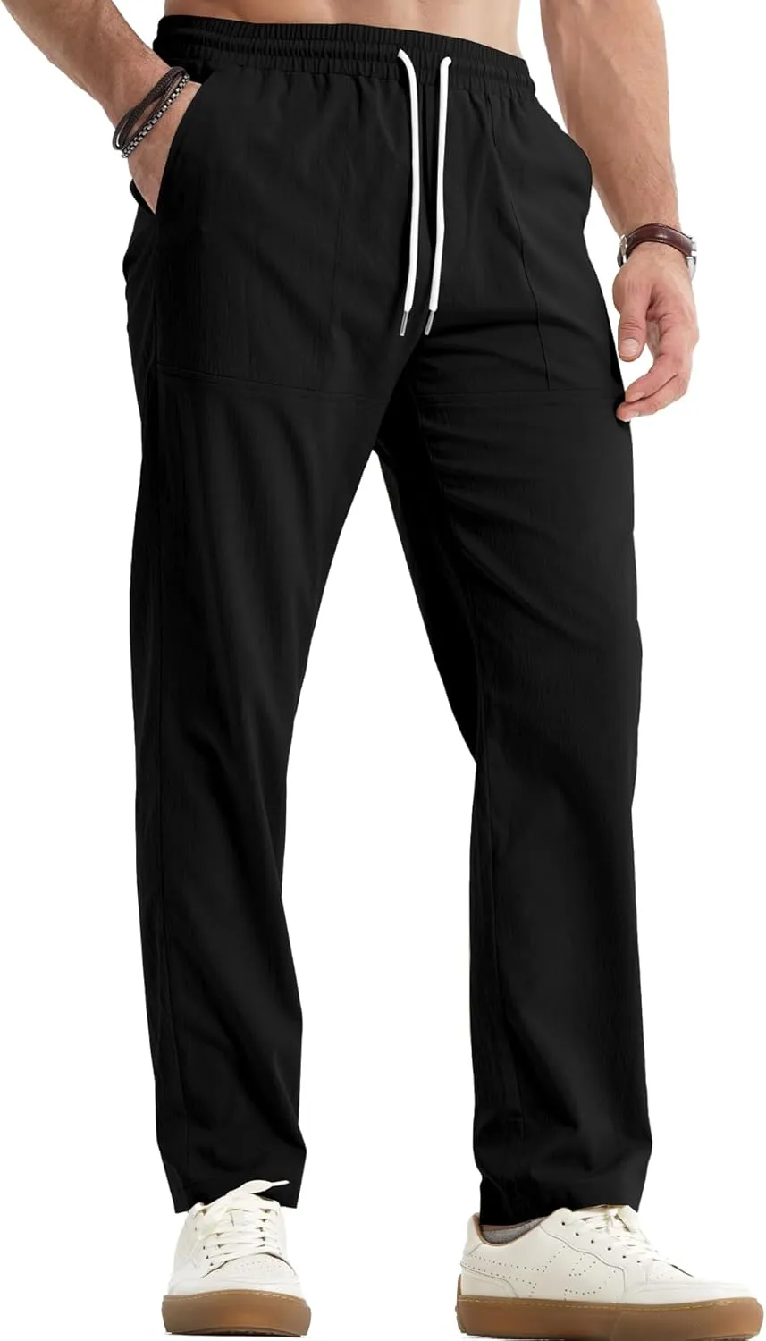 JMIERR Mens Casual Lightweight Pants Stretch Elastic Waist Drawstring Jogging Sweatpants Pants