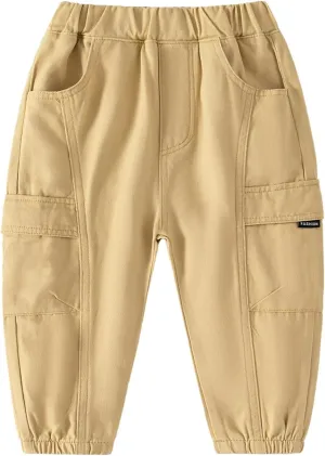 Kids Boys Cargo Pants Solid Color Elastic Waist Pocket Hiking Sweatpants Baggy Joggers Denim Multiple Pockets Trousers
