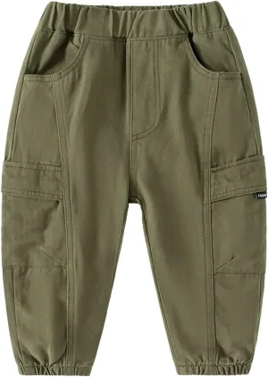 Kids Boys Cargo Pants Solid Color Elastic Waist Pocket Hiking Sweatpants Baggy Joggers Denim Multiple Pockets Trousers