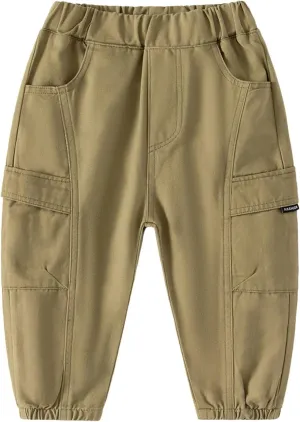 Kids Boys Cargo Pants Solid Color Elastic Waist Pocket Hiking Sweatpants Baggy Joggers Denim Multiple Pockets Trousers