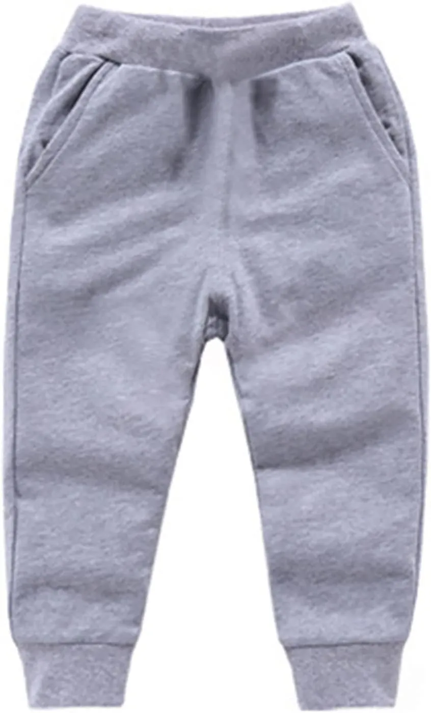 Kids Boys Girls Cotton Joggers Baggy Sweatpants Wide Leg Elastic Waist Trousers Solid Color Loose Pants with Pockets
