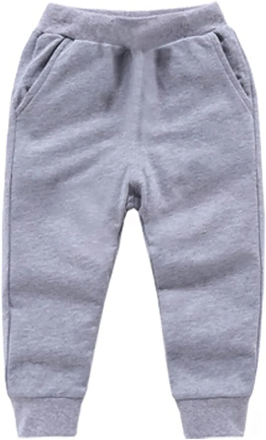 Kids Boys Girls Cotton Joggers Baggy Sweatpants Wide Leg Elastic Waist Trousers Solid Color Loose Pants with Pockets