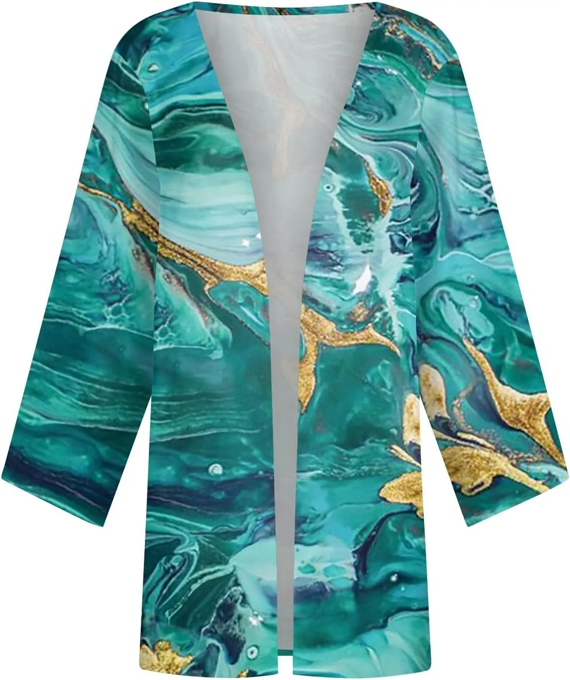 Kimonos for Women Plus Size Lightweight Floral Printed Tops Dressy Casual 3/4 Sleeve Summer Cardigan