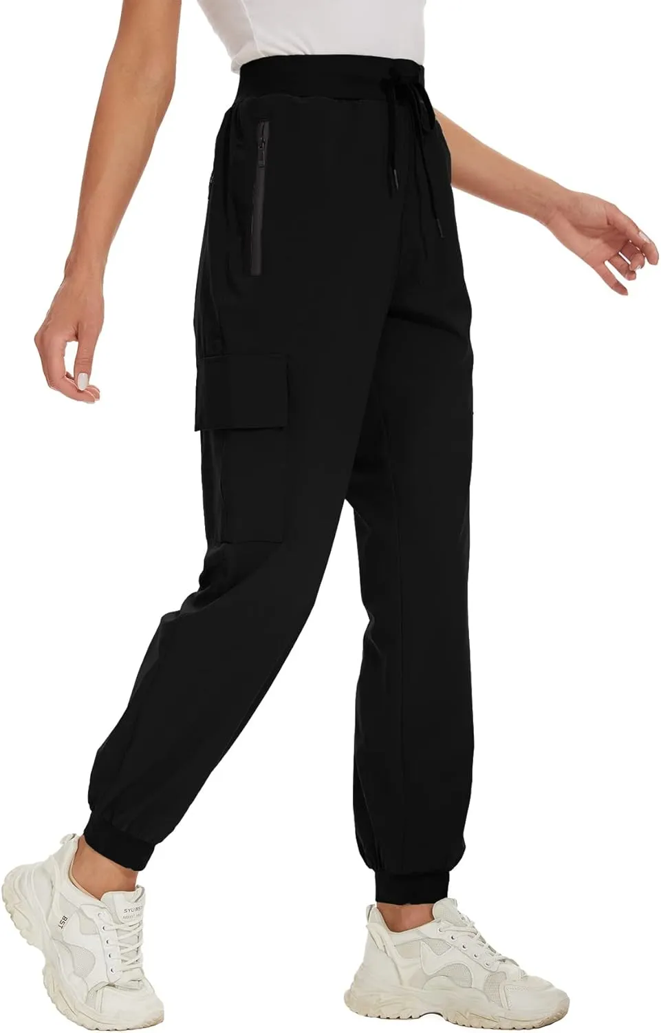 KINGFEN Womens Lightweight Quick Dry Elastic Waist Hiking Cargo Pants