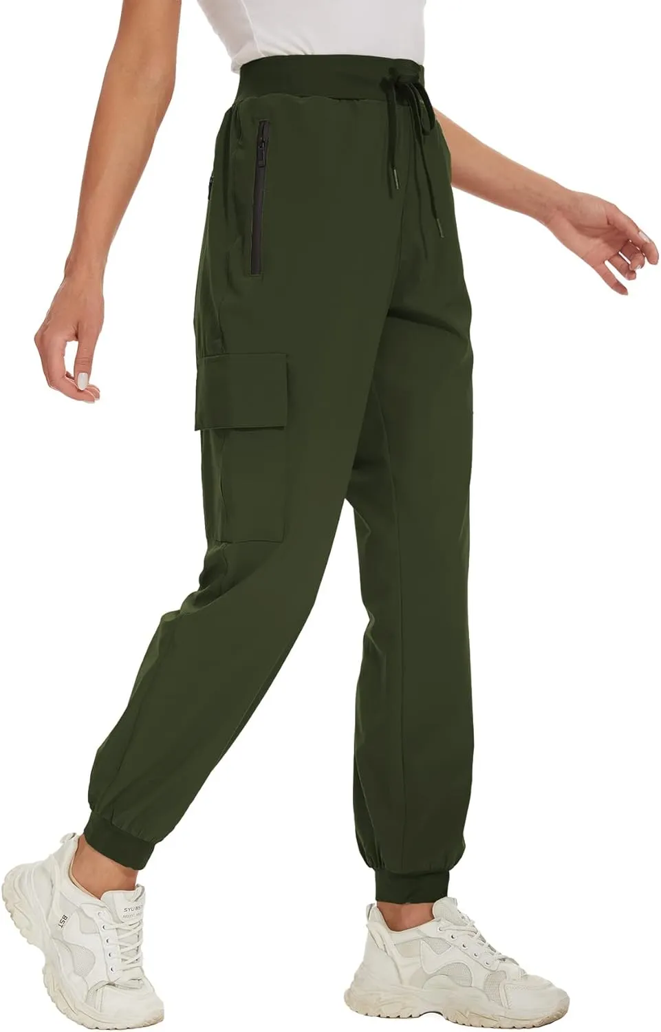 KINGFEN Womens Lightweight Quick Dry Elastic Waist Hiking Cargo Pants