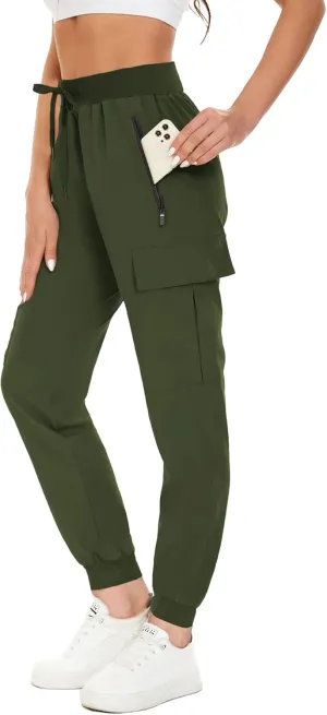 KINGFEN Womens Lightweight Quick Dry Elastic Waist Hiking Cargo Pants