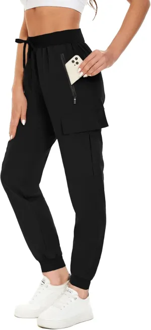 KINGFEN Womens Lightweight Quick Dry Elastic Waist Hiking Cargo Pants