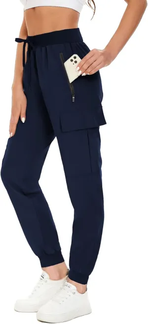 KINGFEN Womens Lightweight Quick Dry Elastic Waist Hiking Cargo Pants