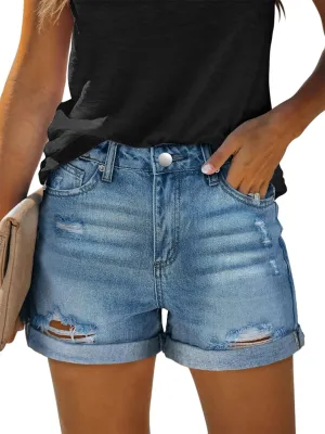 KISSMODA Denim Shorts Women Trendy Button Summer Cut Off Short Womens Jean Shorts High Waisted Denim Hot Ripped Shorts