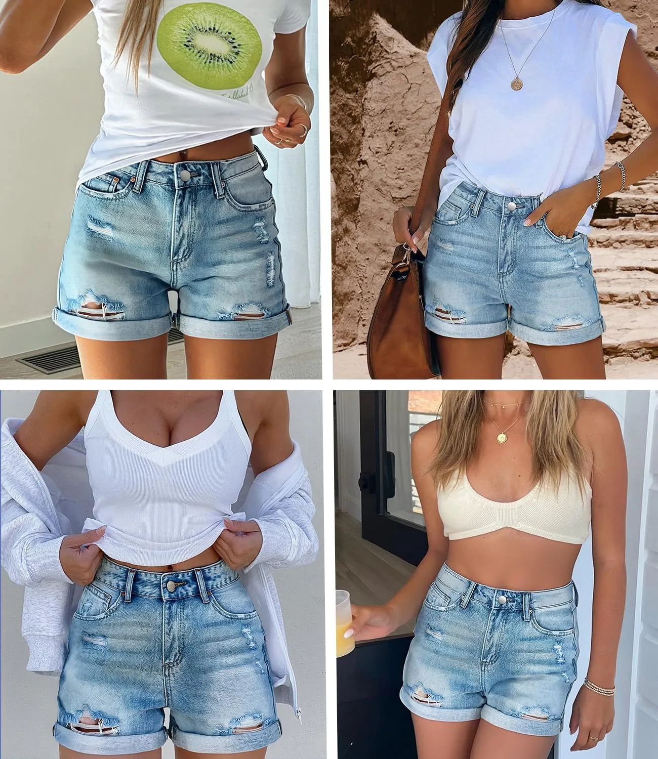 KISSMODA Denim Shorts Women Trendy Button Summer Cut Off Short Womens Jean Shorts High Waisted Denim Hot Ripped Shorts