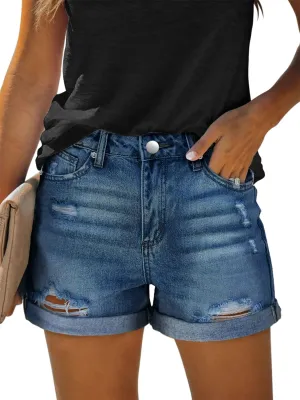 KISSMODA Denim Shorts Women Trendy Button Summer Cut Off Short Womens Jean Shorts High Waisted Denim Hot Ripped Shorts