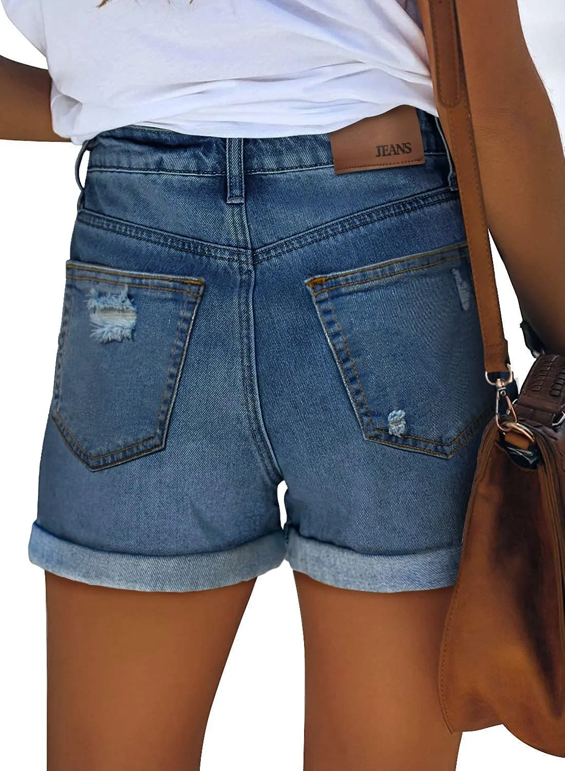 KISSMODA Denim Shorts Women Trendy Button Summer Cut Off Short Womens Jean Shorts High Waisted Denim Hot Ripped Shorts