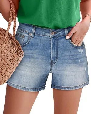 KISSMODA Denim Shorts Women Trendy Button Summer Cut Off Short Womens Jean Shorts High Waisted Denim Hot Ripped Shorts
