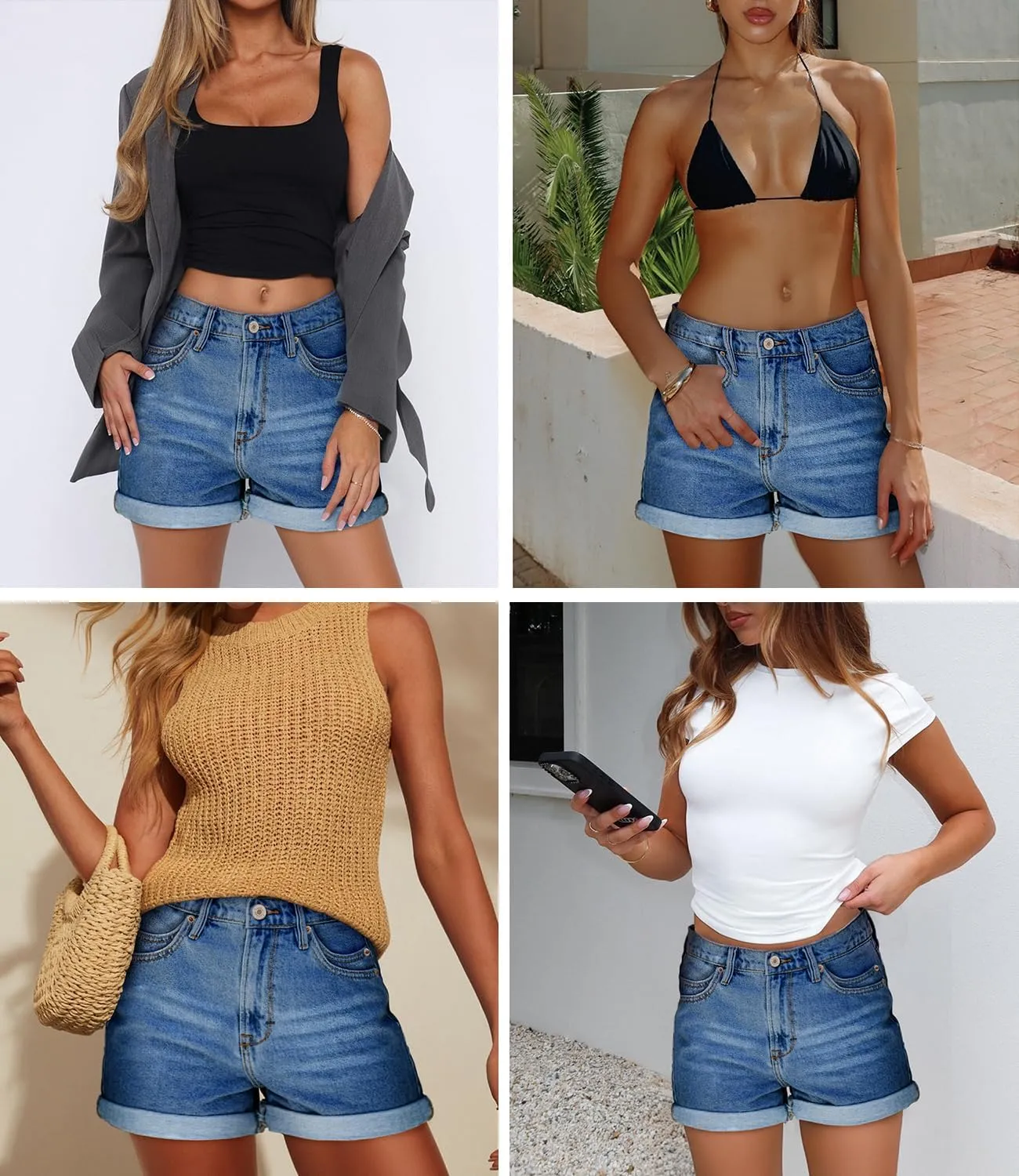 KISSMODA Denim Shorts Women Trendy Button Summer Cut Off Short Womens Jean Shorts High Waisted Denim Hot Ripped Shorts