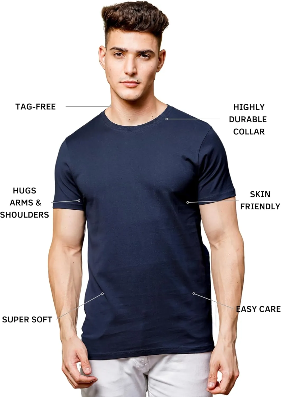 Klizzer 100% Cotton T Shirts for Men - Soft Premium Pack of 3 Regular Fit Crew Neck T-Shirts Plain Short Sleeve Tees