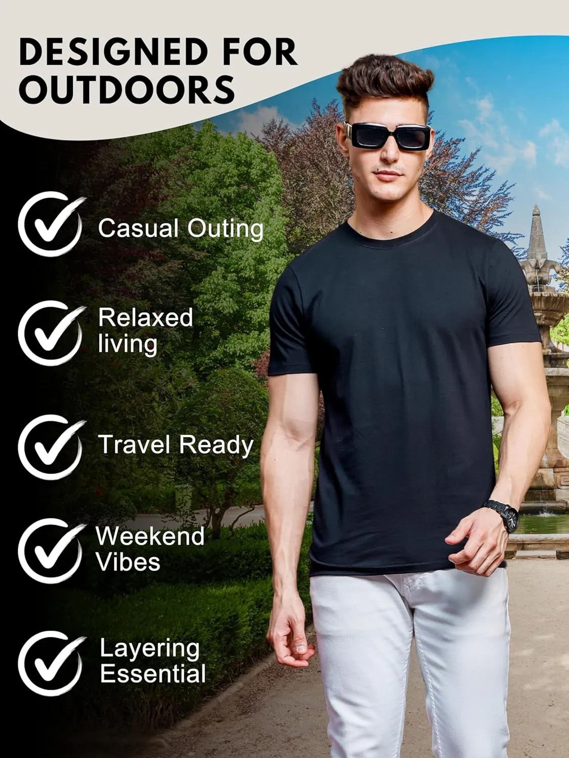 Klizzer 100% Cotton T Shirts for Men - Soft Premium Pack of 3 Regular Fit Crew Neck T-Shirts Plain Short Sleeve Tees