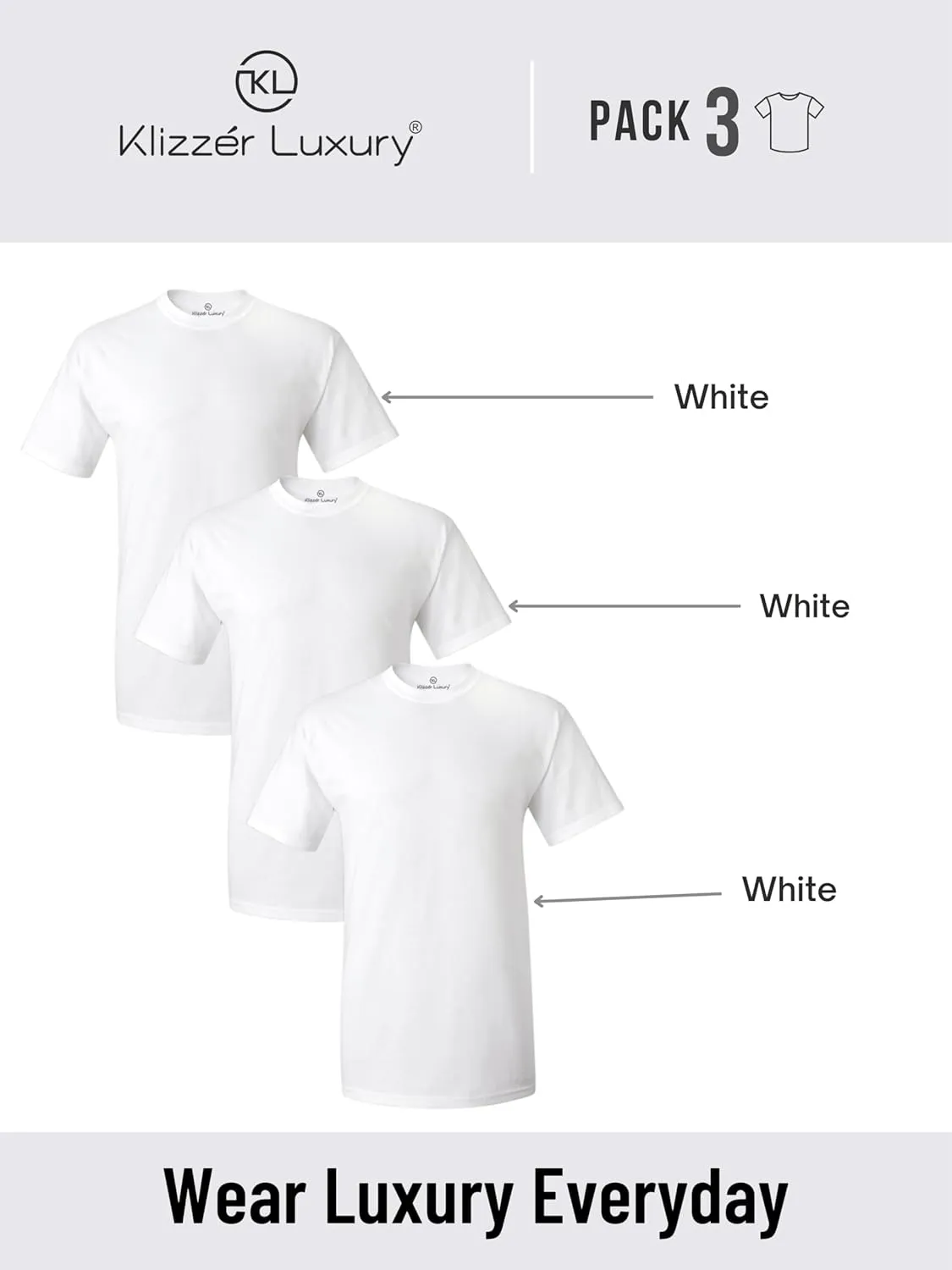 Klizzer 100% Cotton T Shirts for Men - Soft Premium Pack of 3 Regular Fit Crew Neck T-Shirts Plain Short Sleeve Tees