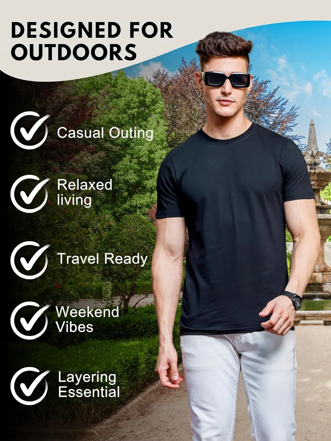 Klizzer 100% Cotton T Shirts for Men - Soft Premium Pack of 3 Regular Fit Crew Neck T-Shirts Plain Short Sleeve Tees