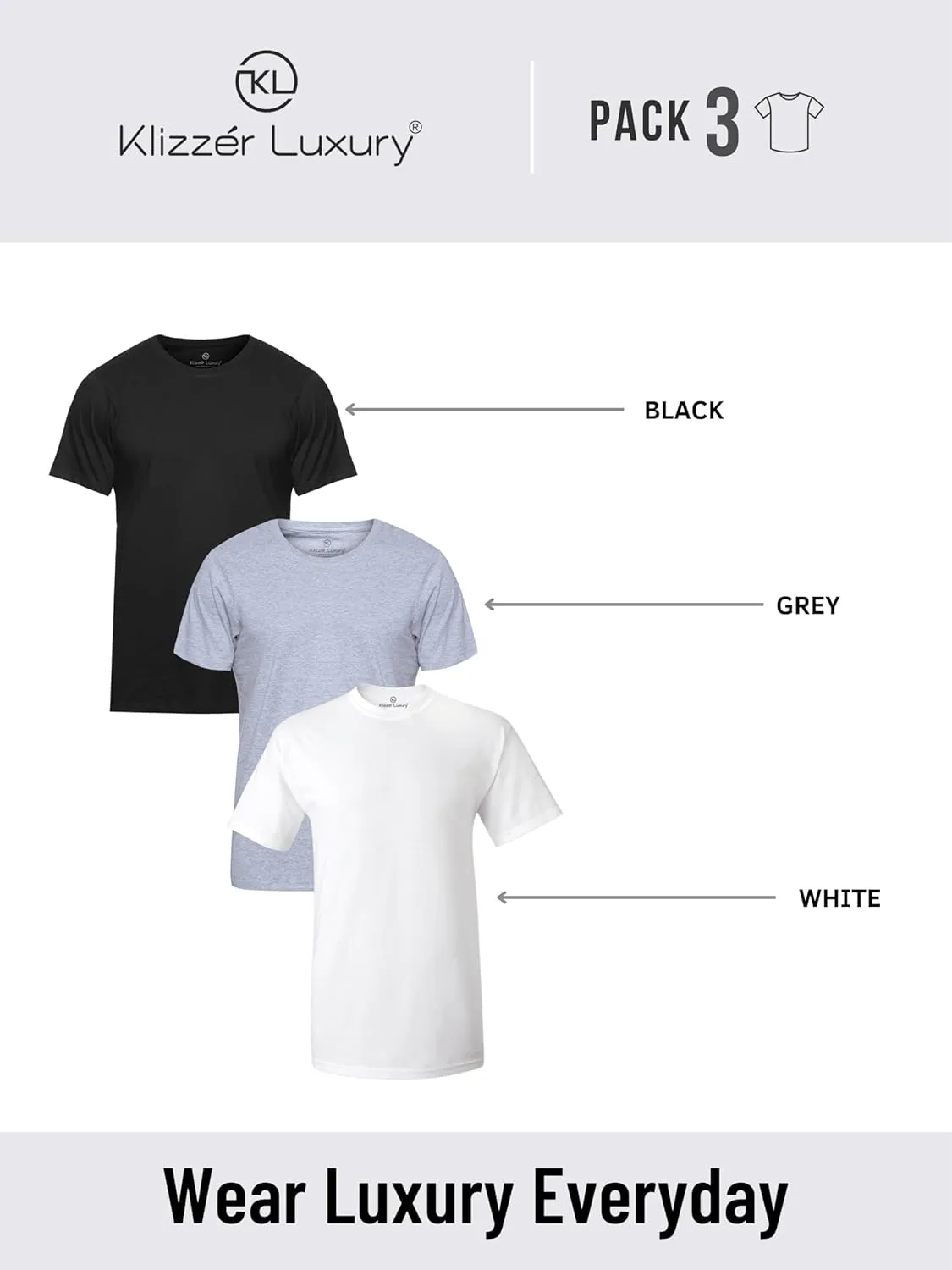 Klizzer 100% Cotton T Shirts for Men - Soft Premium Pack of 3 Regular Fit Crew Neck T-Shirts Plain Short Sleeve Tees