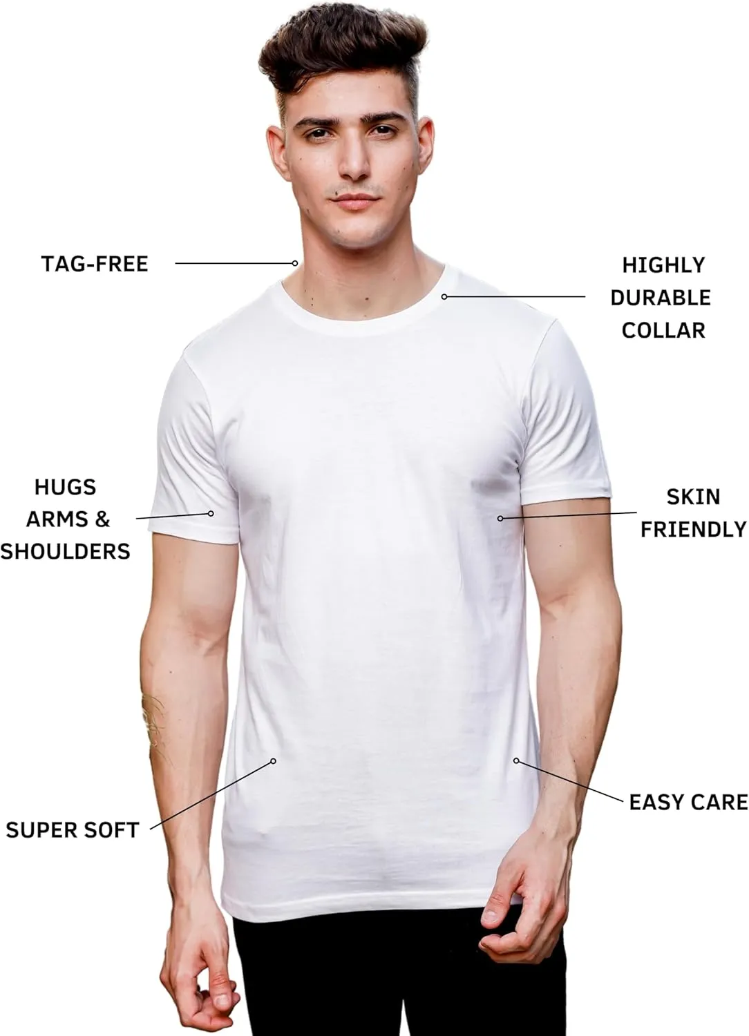 Klizzer 100% Cotton T Shirts for Men - Soft Premium Pack of 3 Regular Fit Crew Neck T-Shirts Plain Short Sleeve Tees