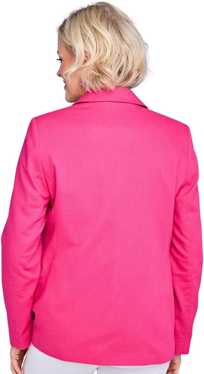Ladies Linen Blend Tailored Jacket Chic Edge-to-Edge Design Front Pockets