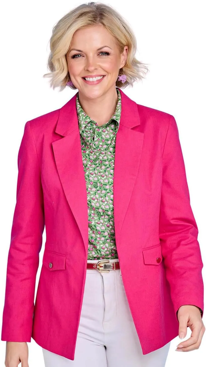 Ladies Linen Blend Tailored Jacket Chic Edge-to-Edge Design Front Pockets