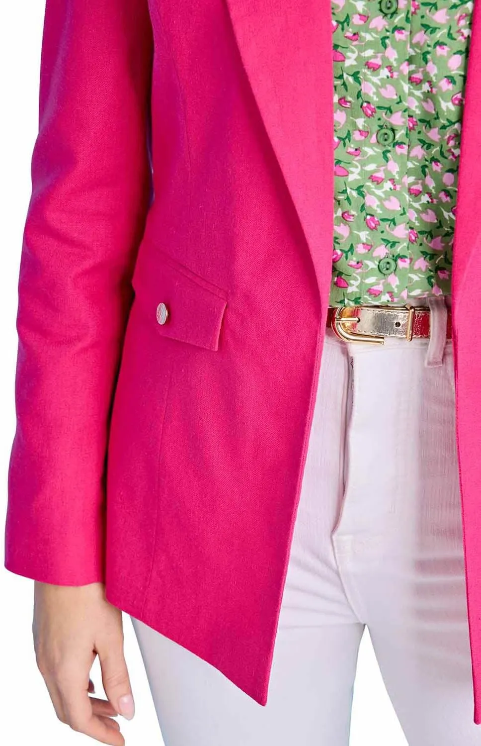 Ladies Linen Blend Tailored Jacket Chic Edge-to-Edge Design Front Pockets