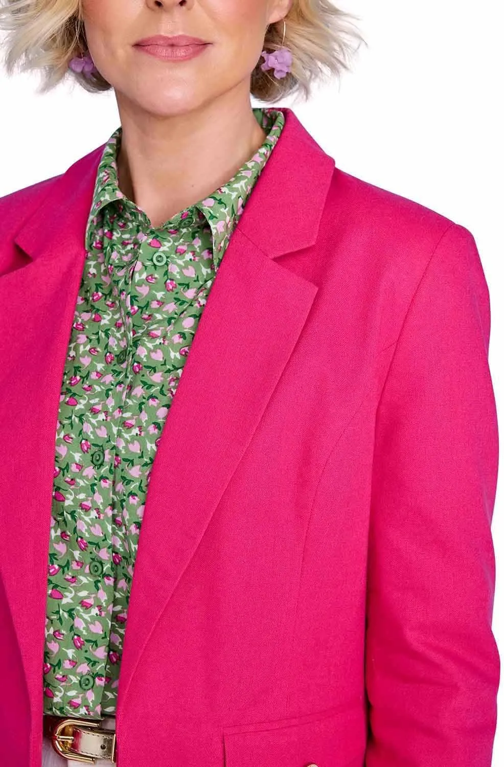 Ladies Linen Blend Tailored Jacket Chic Edge-to-Edge Design Front Pockets