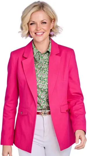 Ladies Linen Blend Tailored Jacket Chic Edge-to-Edge Design Front Pockets
