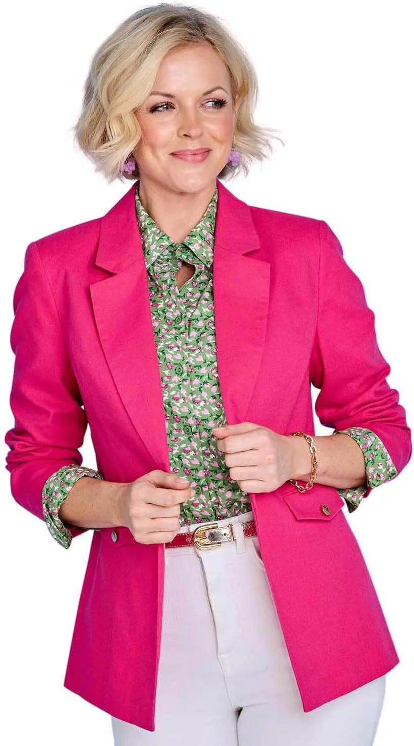 Ladies Linen Blend Tailored Jacket Chic Edge-to-Edge Design Front Pockets