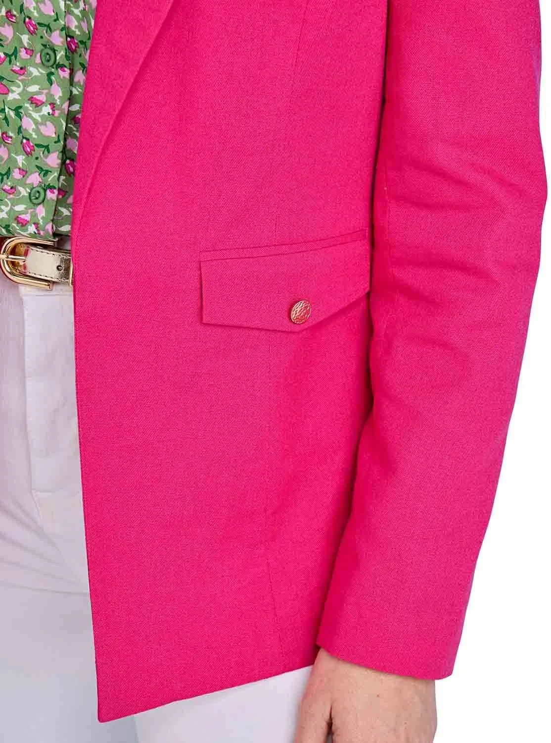 Ladies Linen Blend Tailored Jacket Chic Edge-to-Edge Design Front Pockets