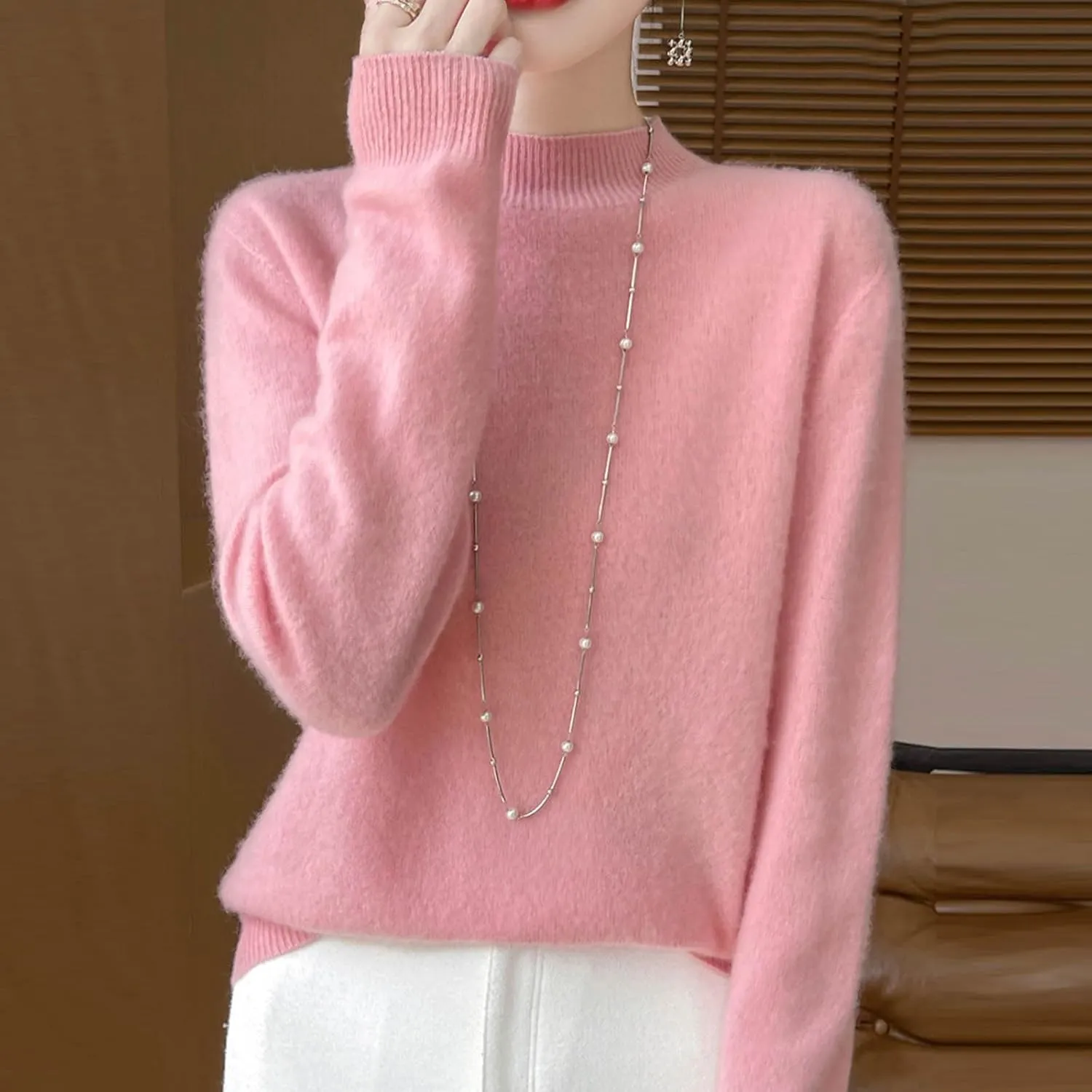 Ladies Solid Color Cashmere Sweaters Casual Fashion Turtleneck Pullover Sweaters Long Sleeve Knitted Base Sweater