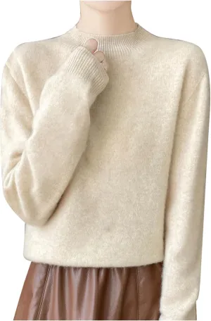 Ladies Solid Color Cashmere Sweaters Casual Fashion Turtleneck Pullover Sweaters Long Sleeve Knitted Base Sweater