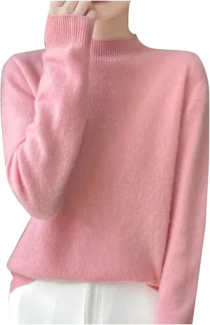 Ladies Solid Color Cashmere Sweaters Casual Fashion Turtleneck Pullover Sweaters Long Sleeve Knitted Base Sweater