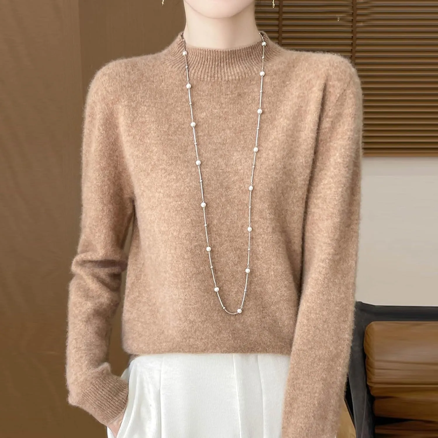 Ladies Solid Color Cashmere Sweaters Casual Fashion Turtleneck Pullover Sweaters Long Sleeve Knitted Base Sweater