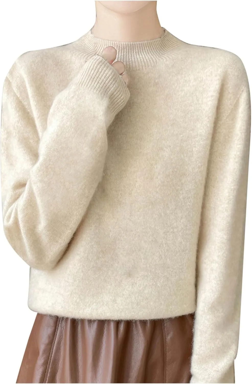 Ladies Solid Color Cashmere Sweaters Casual Fashion Turtleneck Pullover Sweaters Long Sleeve Knitted Base Sweater